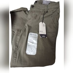 NWT 1822 Olive Green/Khaki Ankle Skinny Denim Pants, 14